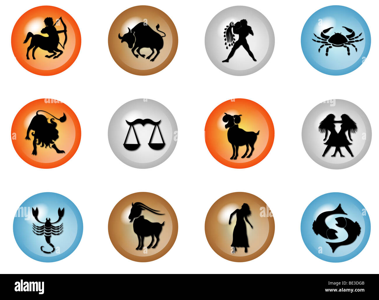illustration of 12 colorful zodiac web buttons Stock Photo