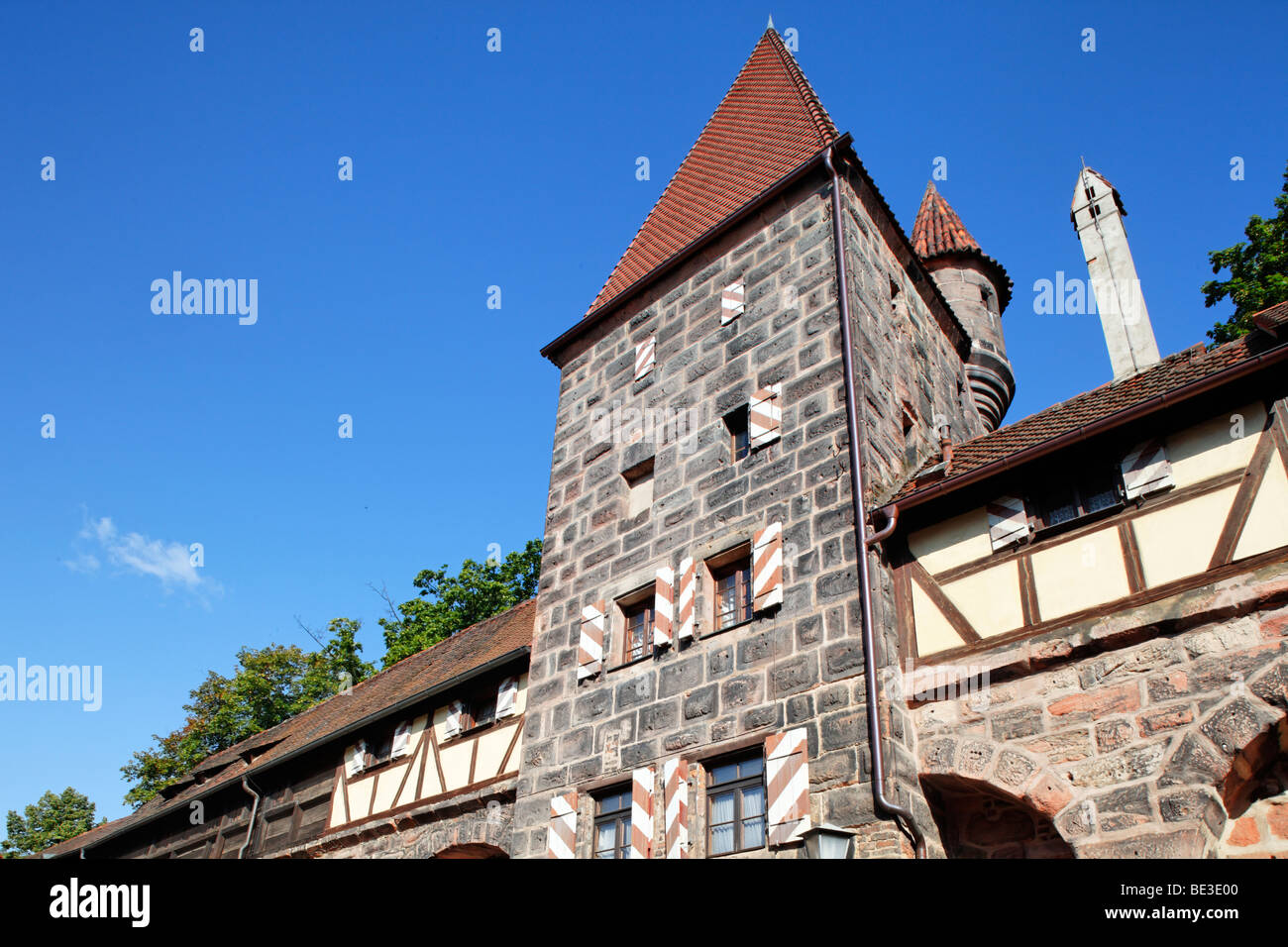Spittlertorturm gate tower, city wall, inside, tower, half-timbered, old town, Nuremberg, Middle Franconia, Franconia, Bavaria, Stock Photo