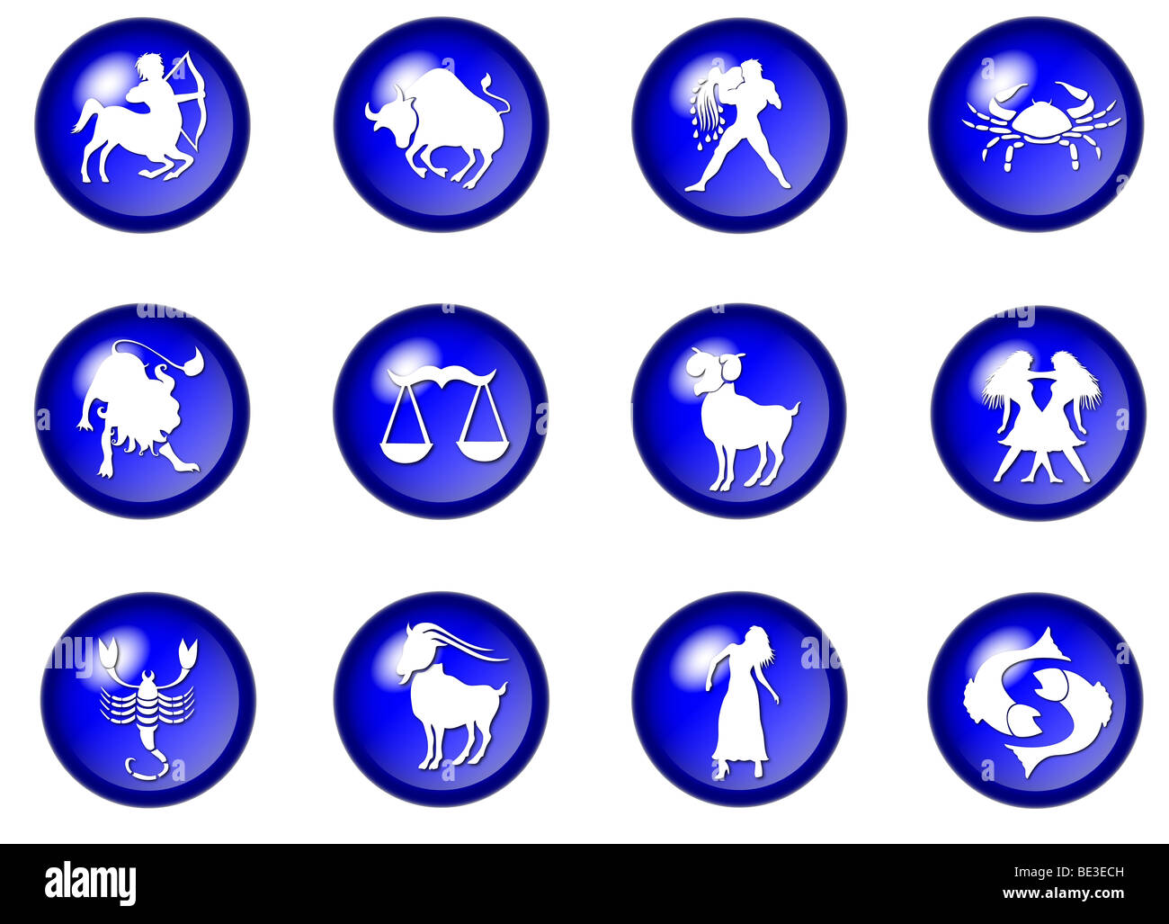 illustration of 12 blue zodiac web buttons Stock Photo