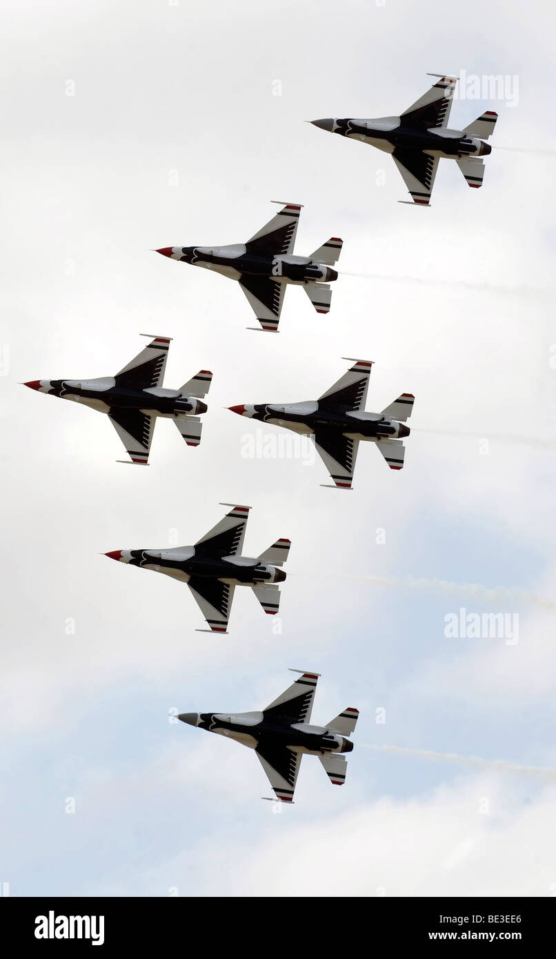 The Thunderbirds form a 6-ship Delta formation. Stock Photo