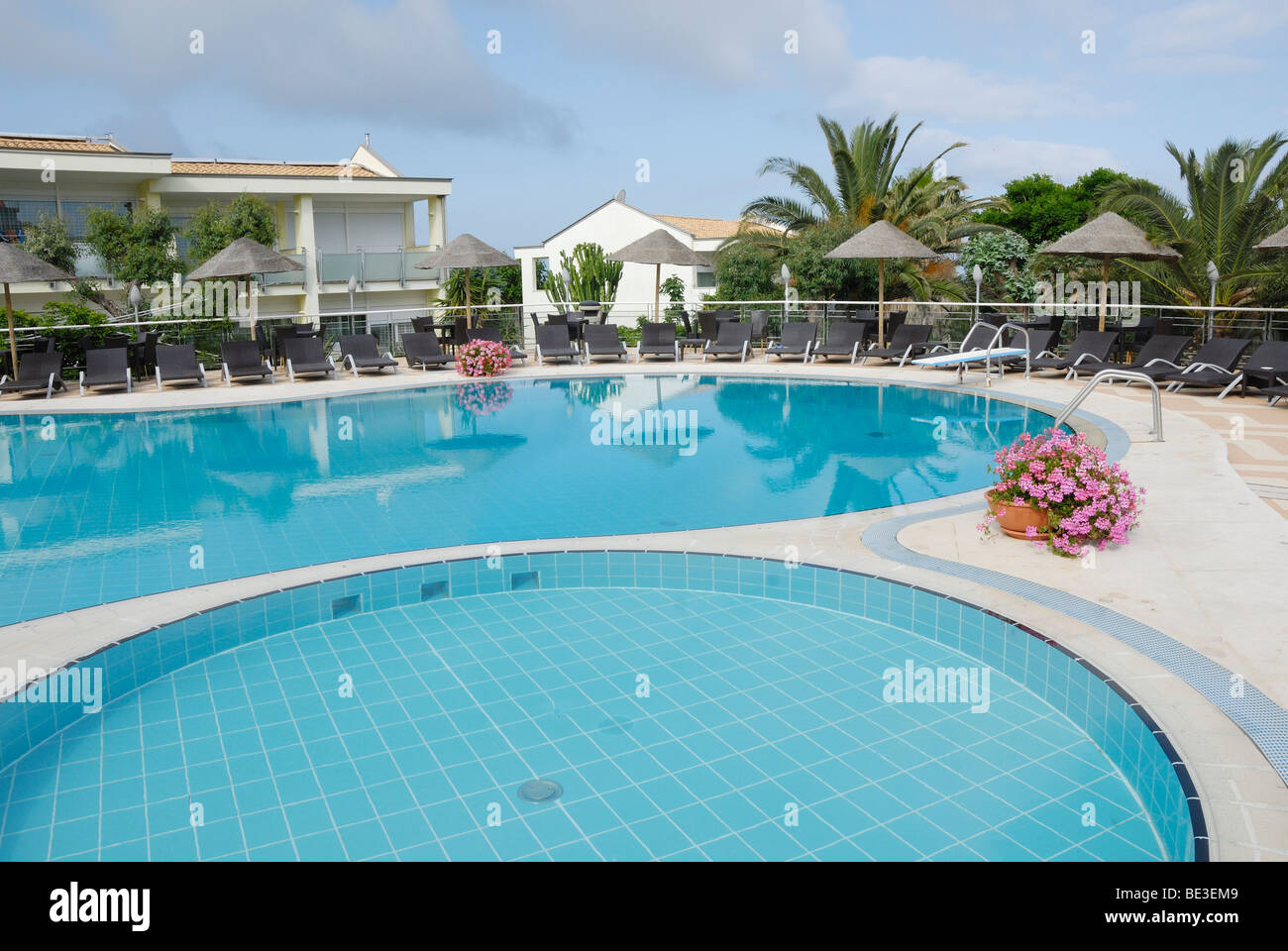 Pool in a hotel complex in the Tyrrhenian Sea, near Ricado, Calabria, South Italy, Europe Stock Photo