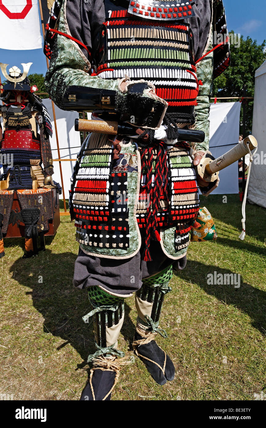 Man in a historical Japanese officer's armour, reproduction after patterns from the 16th Century, Samurai Takeda Group, Japanta Stock Photo