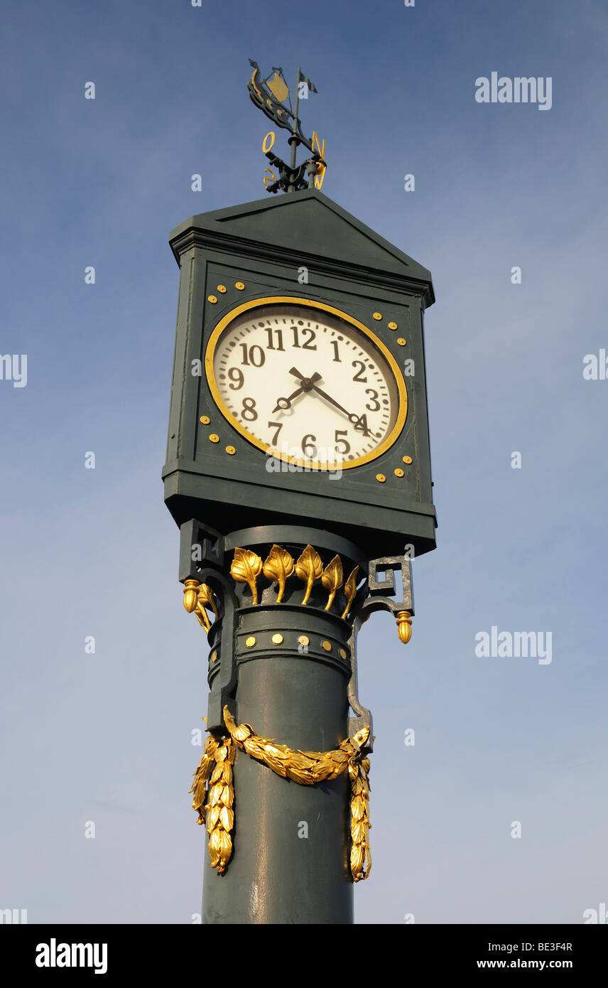 Historic clock on the pier in the Ahlbeck seaside resort, Usedom Island, Mecklenburg-Western Pomerania, Germany, Europe Stock Photo