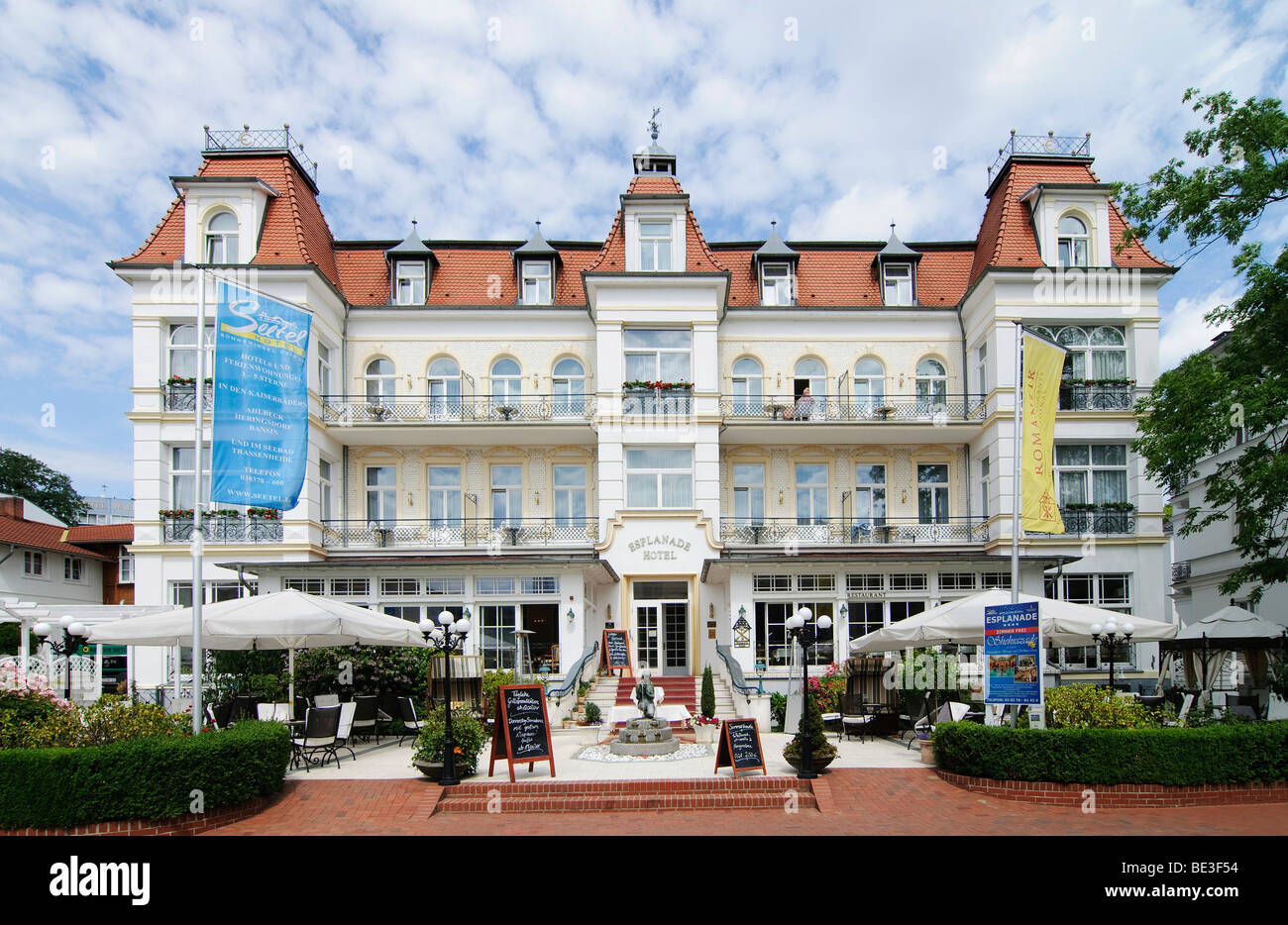 Romantik Esplanade Hotel, spa-style architecture, Heringsdorf seaside resort, Usedom Island, Mecklenburg-Western Pomerania, Ger Stock Photo
