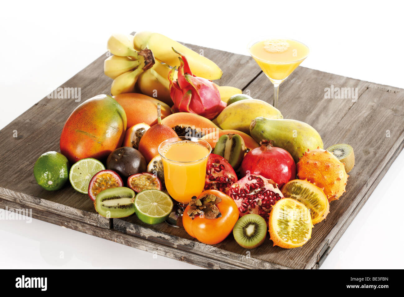 Fruit juice with exotic fruits, Mango, Passionfruit, Grenadilla, Papaya