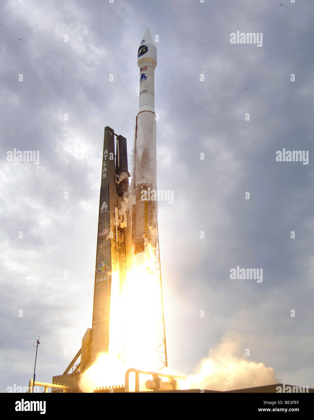An United Launch Alliance Atlas V rocket lifts off. Stock Photo