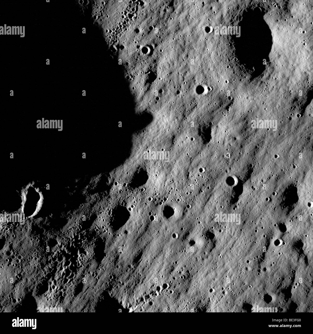 Cratered regions near the moon's Mare Nubium region. Stock Photo