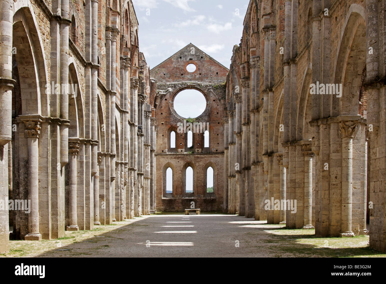 Inside the ruins of the San Galgano Monastery, Tuscany, Italy, Europe Stock Photo