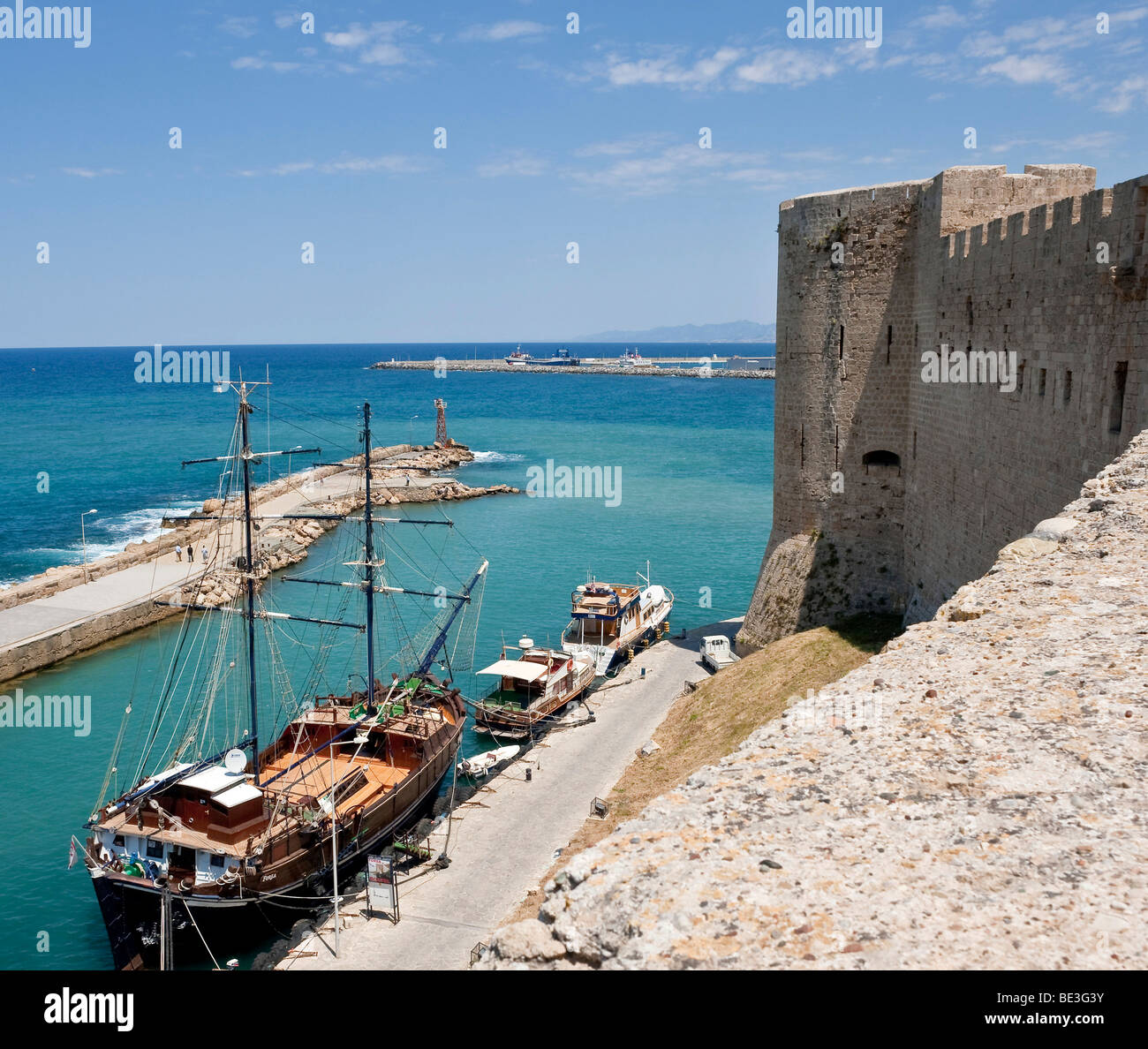 View from the citadel of the port entrance, Turkish mainland in the back, Kyrenia, Girne, Northern Cyprus, Europe Stock Photo