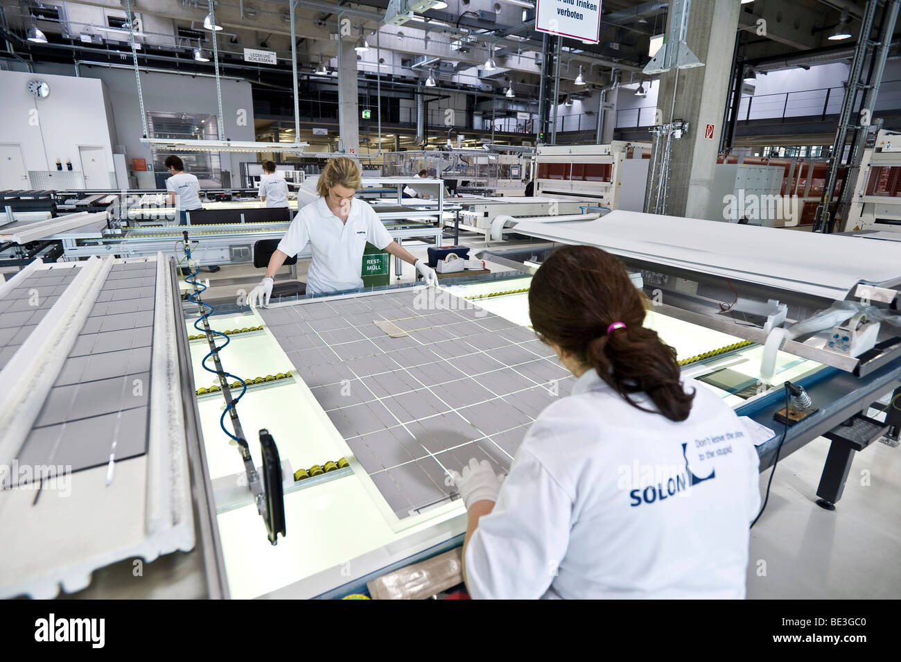Production of solar modules at SOLON SE, Berlin-Adlershof, Germany, Europe Stock Photo