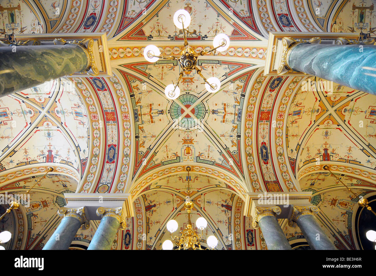 Ceiling design, interior architecture, Semperoper opera house, Dresden, Saxony, Germany, Europe Stock Photo