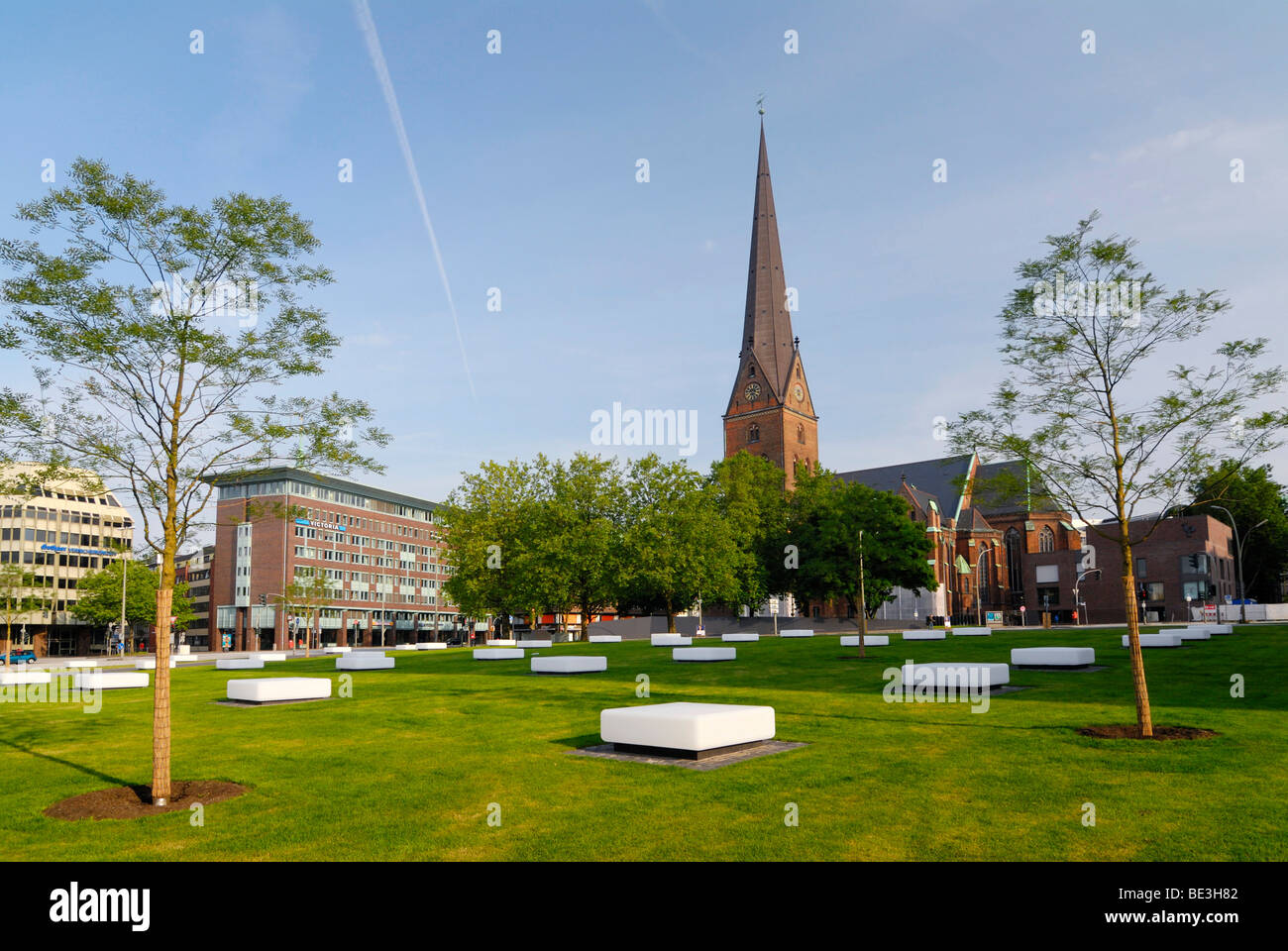 Domplatz square and St. Petrikirche, St. Peter church, in the historic centre of Hamburg, Germany, Europe Stock Photo