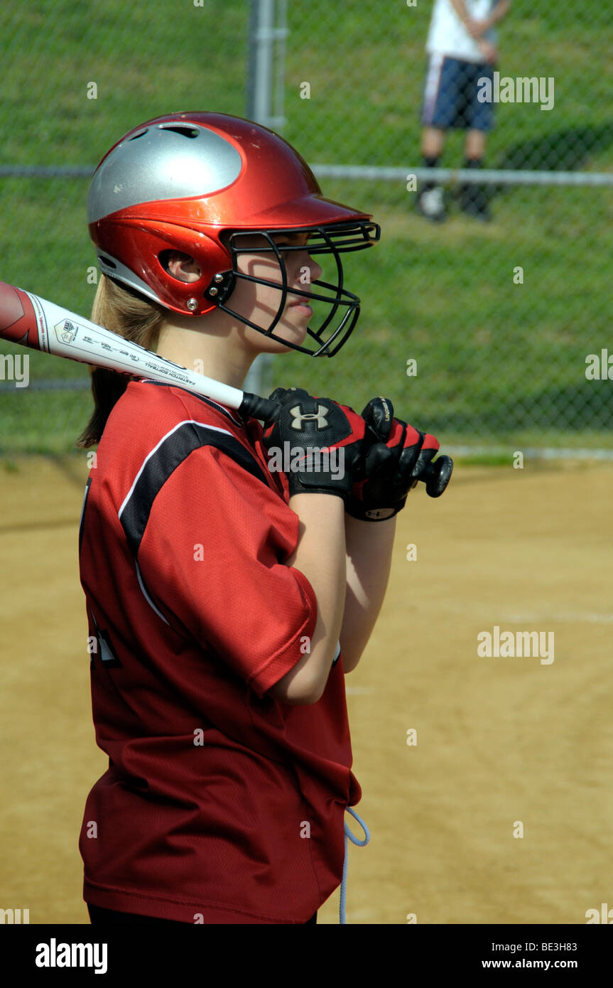 batter in softball game Stock Photo Alamy