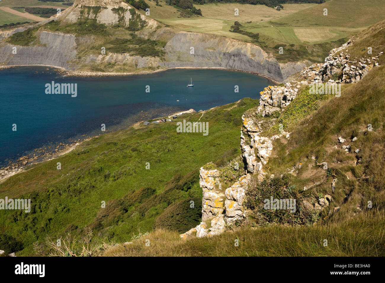 Chapman's Pool on the Dorset coast seen from Emmett's Hill - England Stock Photo