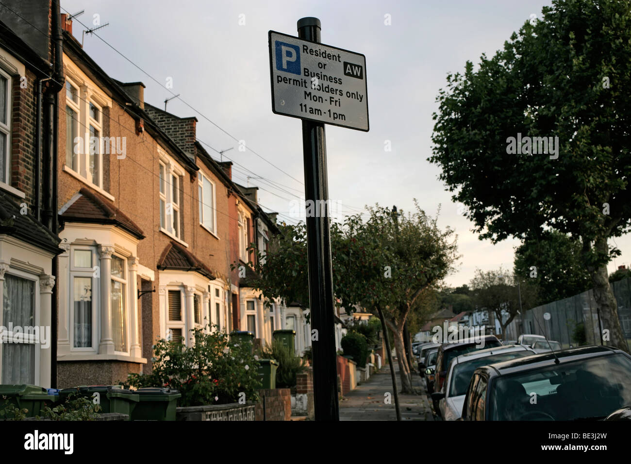 Resident permit holders parking sign in residential street in Abbeywood, southeast London, UK Stock Photo