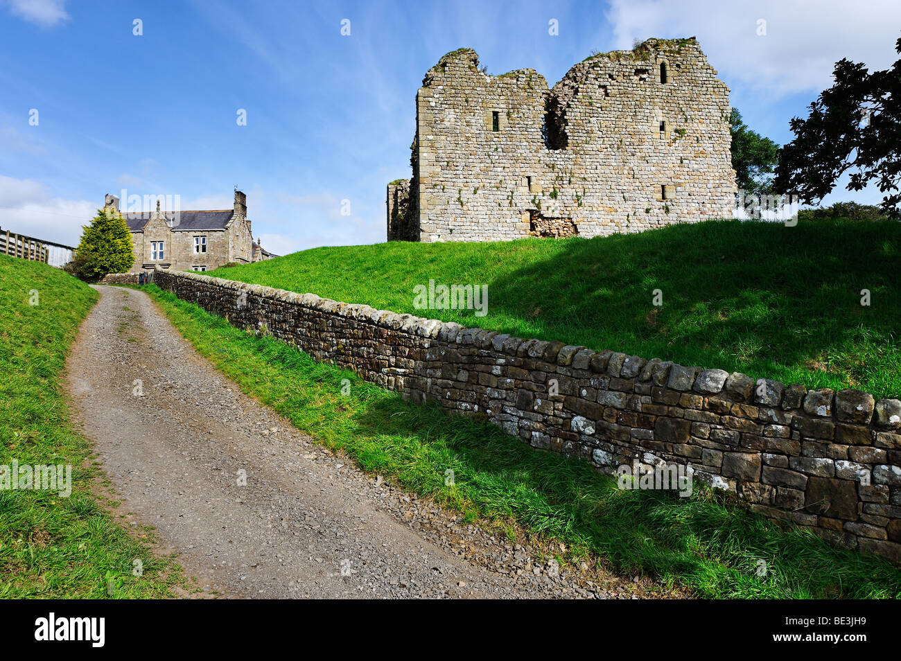 Hadrian's Wall long distance footpath in the vicinity of Thirlwall Castle at Greenhead in Cumbria Stock Photo