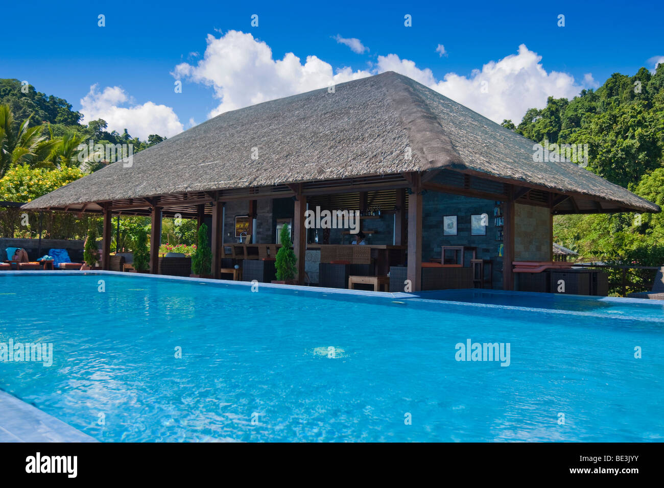 Hotel Minahasa Lagoon, swimming pool and restaurant, Sulawesi, Indonesia, Southeast Asia Stock Photo