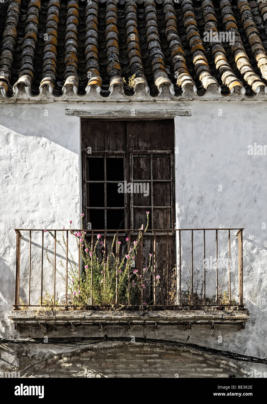 Balcony of a vacant house in the Andalusian village of Arcos, Spain, Europe Stock Photo