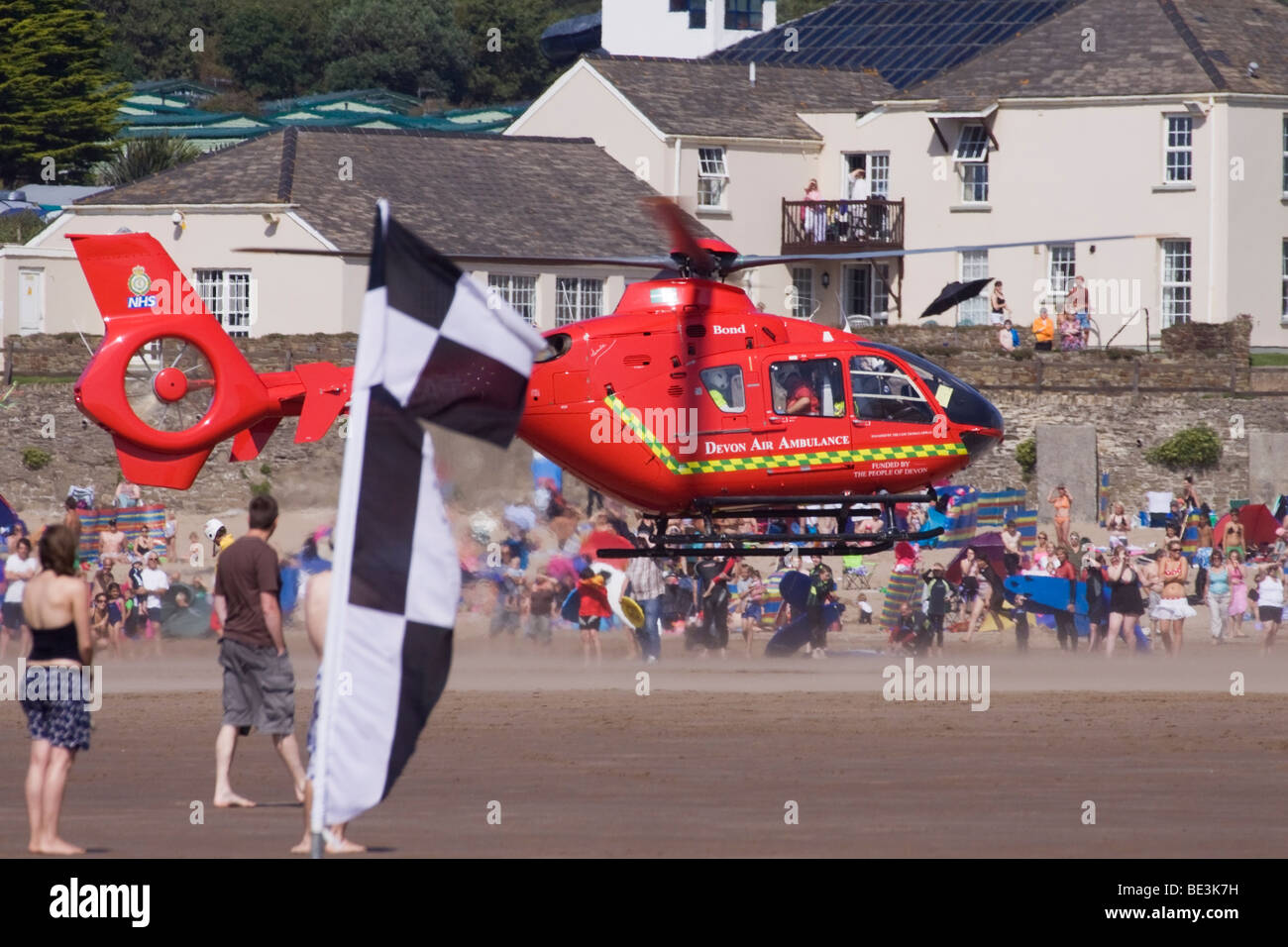 Devon Air Ambulance called to an emergency at Croyde Bay, North Devon, England, UK Stock Photo