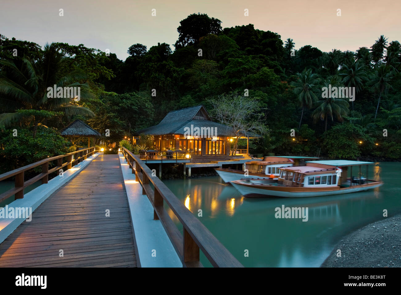 Hotel Minahasa Lagoon, pier, Sulawesi, Indonesia, Southeast Asia Stock Photo