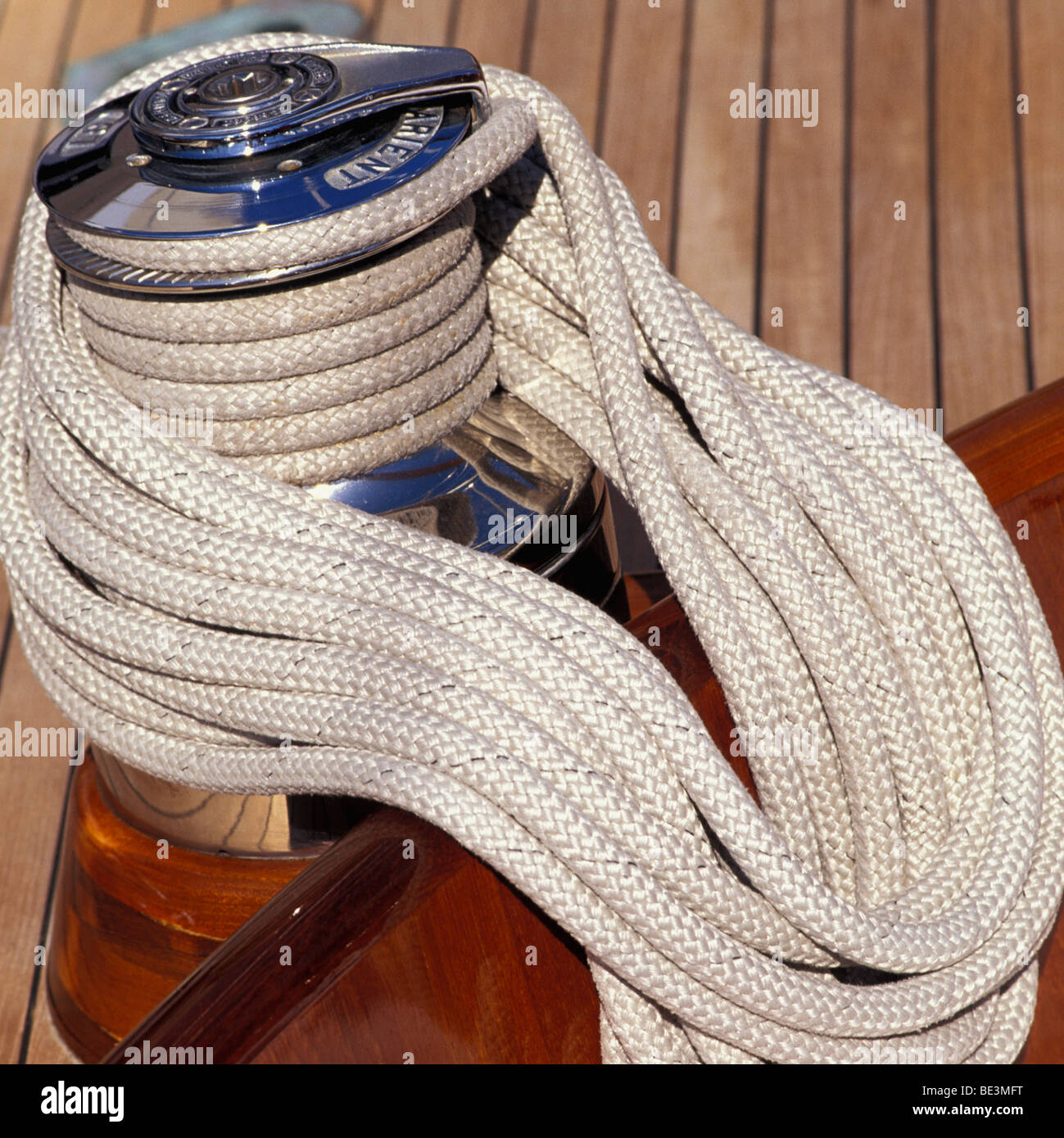 coiled ropes on yacht Stock Photo - Alamy