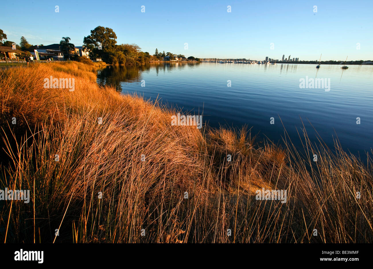 Skyline of Perth with the Swan River, Western Australia, Australia Stock Photo