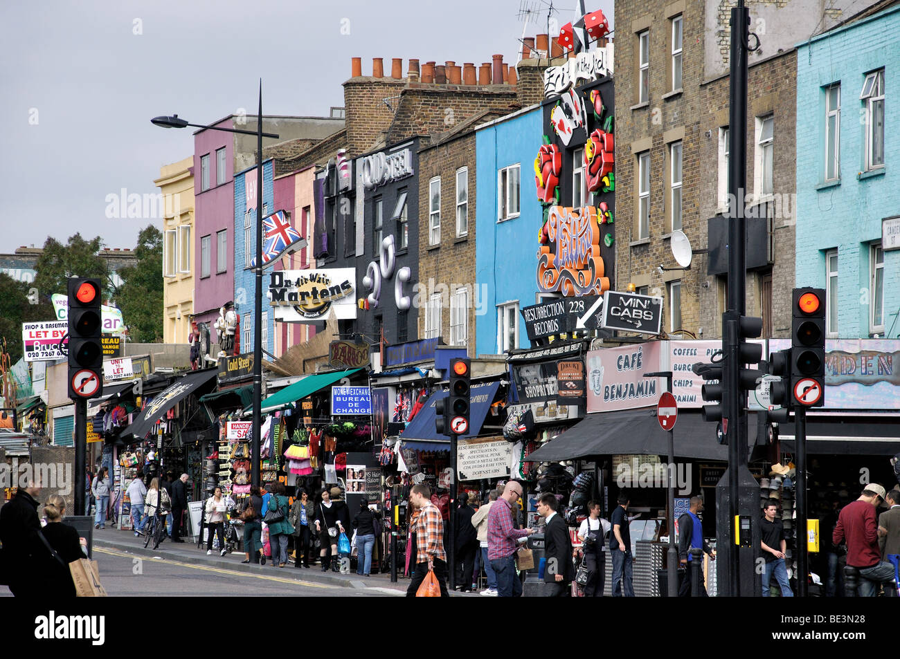 Decorated shopfronts, Camden High Street, Camden Town, London Borough of Camden, London, England, United Kingdom Stock Photo