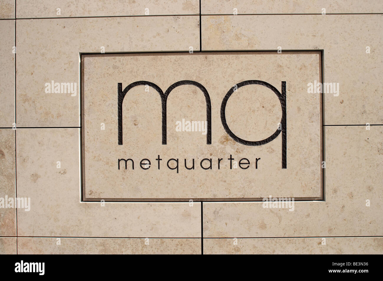 Metquater logo shopping centre on wall in Liverpool UK Stock Photo