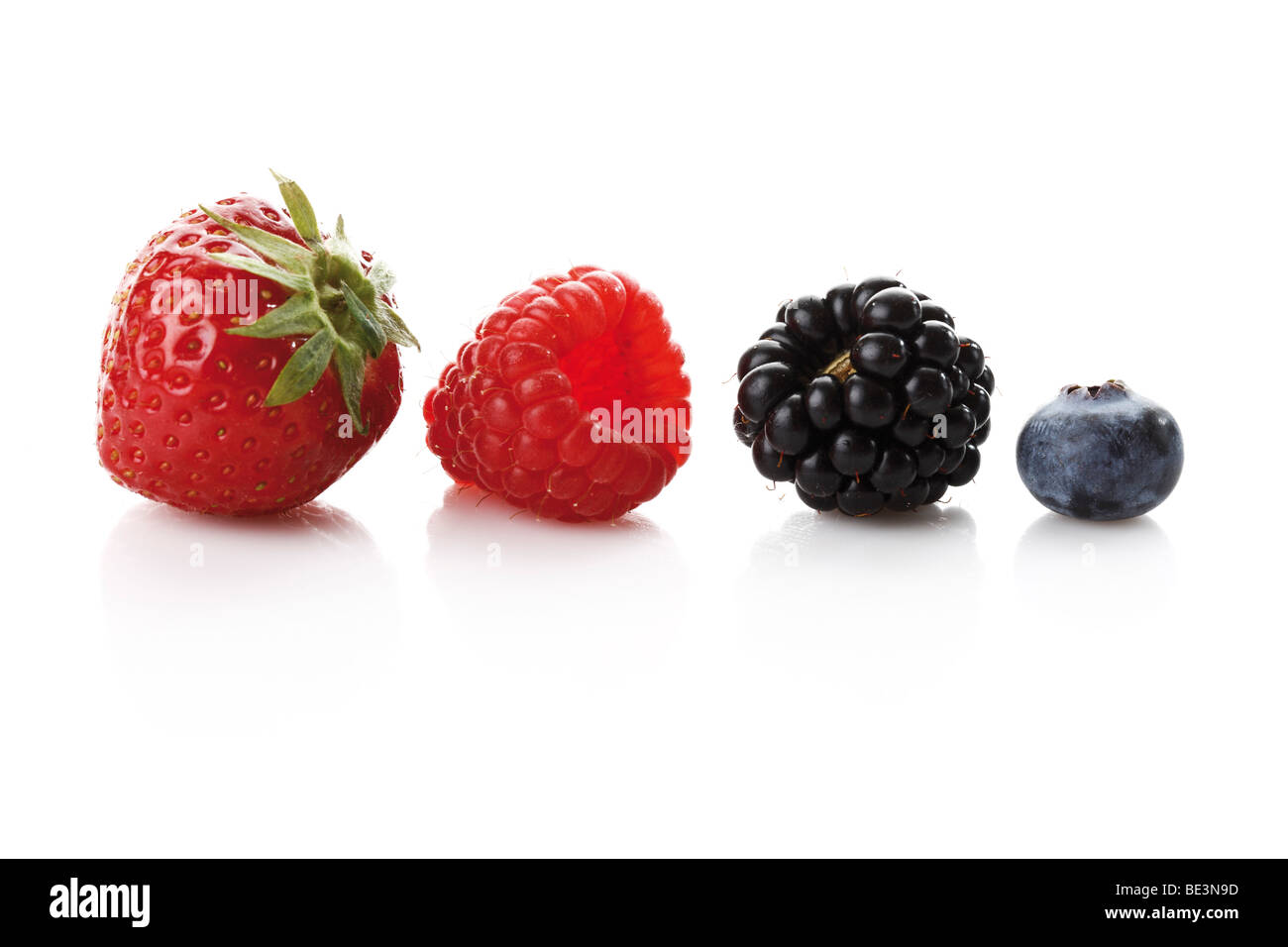Wild berries, raspberry, blackberry, blueberry, strawberry Stock Photo