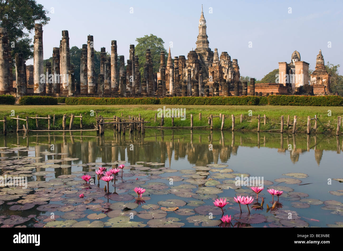 Wat Mahathat Temple, lily pond, Sukhothai, Thailand, Asia Stock Photo