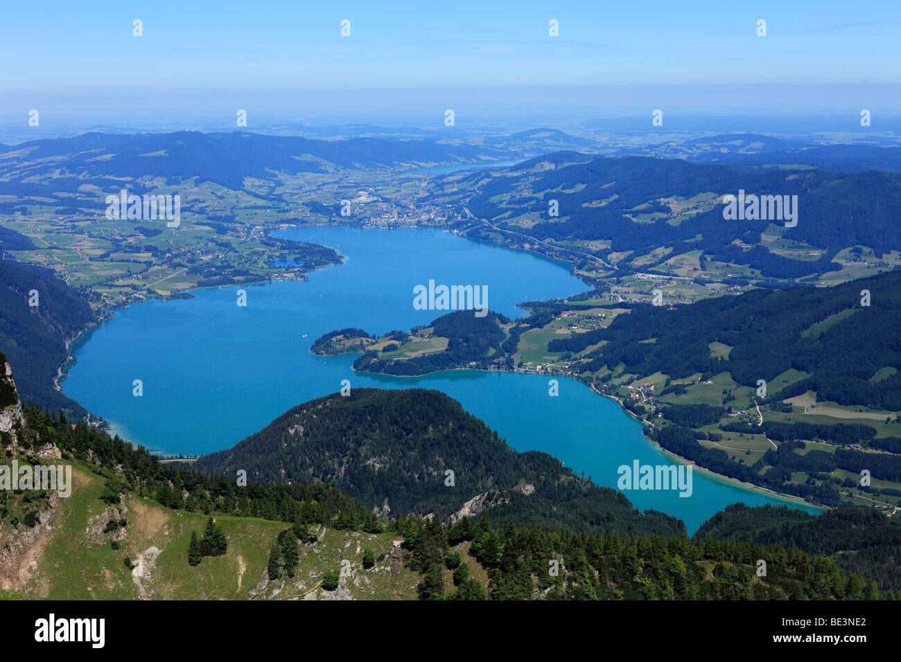 Mondsee lake, view from Schafberg mountain, Salzkammergut region, Upper Austria, Salzburg Land state, Salzburg, Austria, Europe Stock Photo
