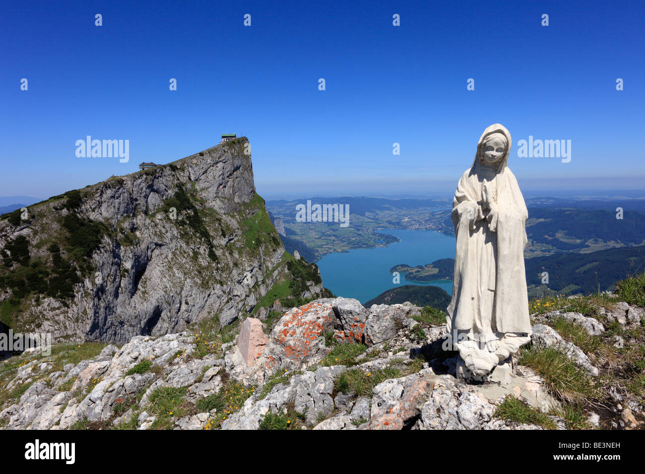 Mary figure on Mt. Spinnerin, Schafberg mountain, Mondsee lake, Salzkammergut region, Land Salzburg state, Austria, Europe Stock Photo