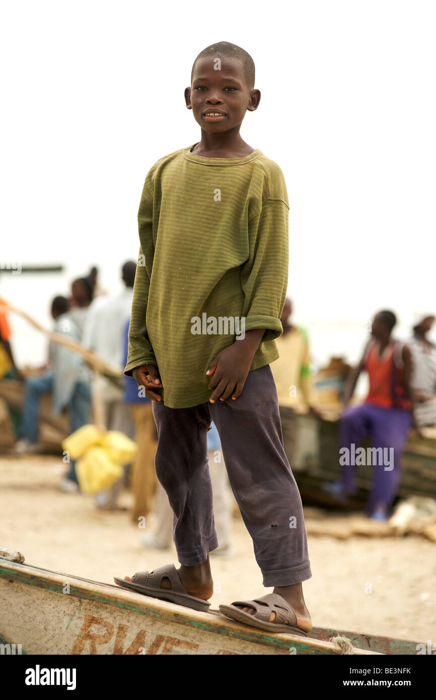 Child in Rwenshama fishing village on the edge of Lake Edward in western Uganda. Stock Photo