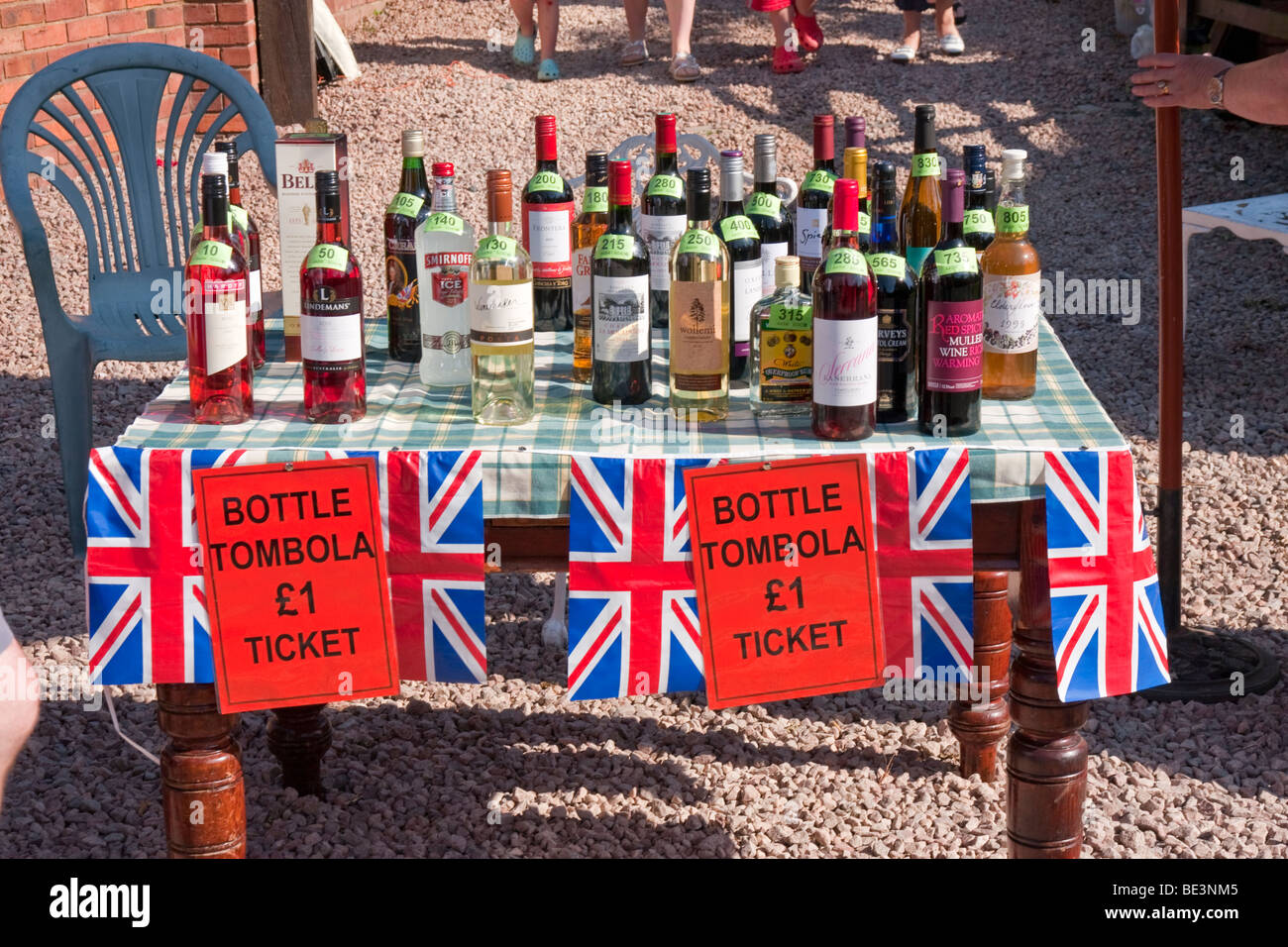 tombola prizes on a table Stock Photo