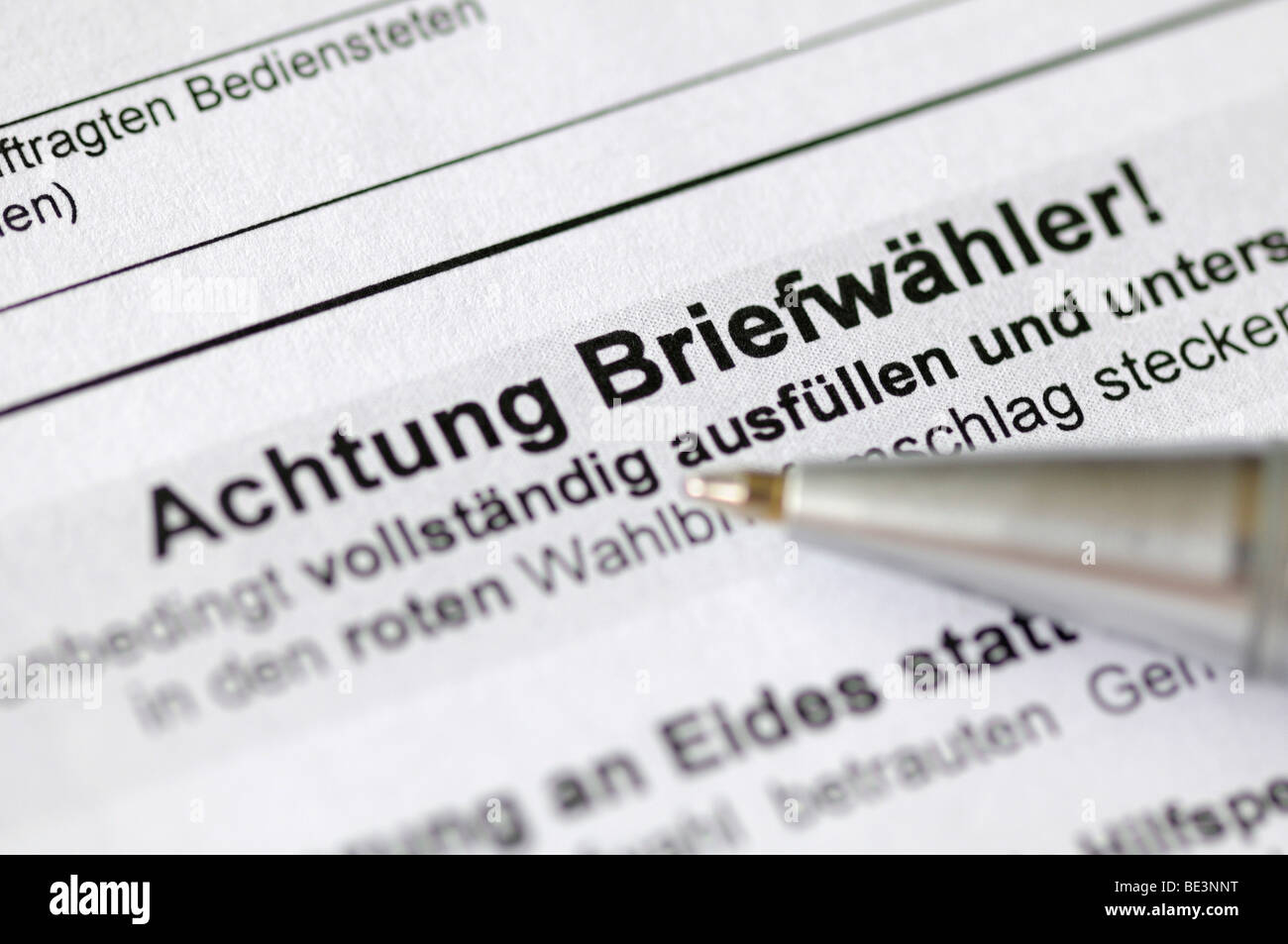 Pen with ballot papers, German federal election 2009, absentee ballot Stock Photo