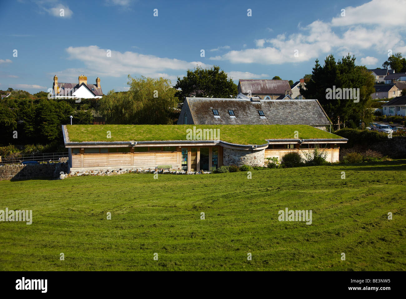 St Dogmaels Abbey Visitor Centre with Grass Roof, St Dogmaels, Cardigan, West Wales, UK Stock Photo
