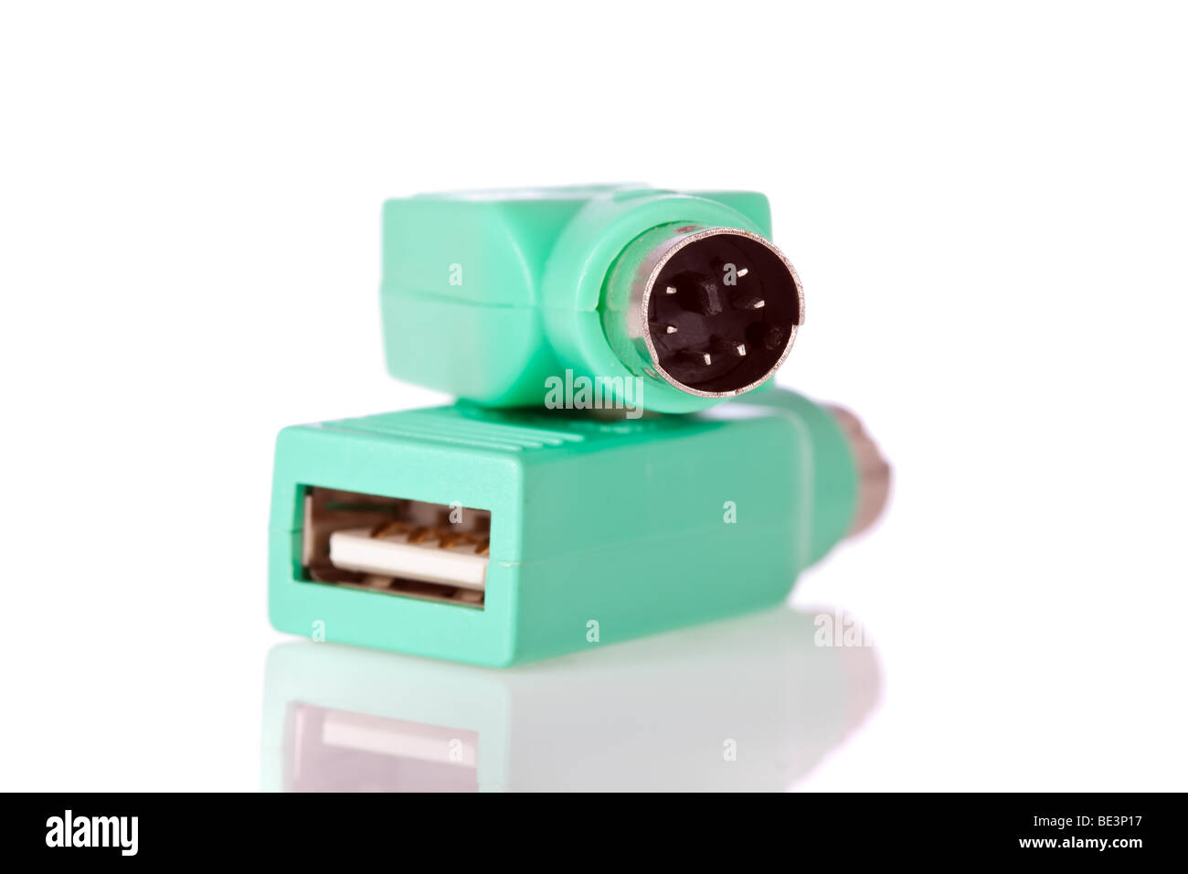 USB to PS2 plug adaptor isolated on white background Stock Photo