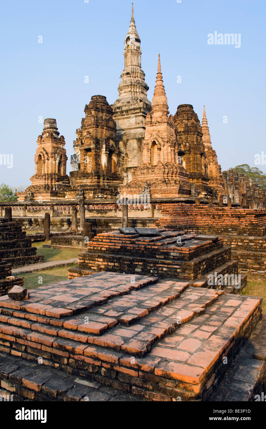 Wat Mahathat Temple, Chedis, Sukhothai, Thailand, Asia Stock Photo
