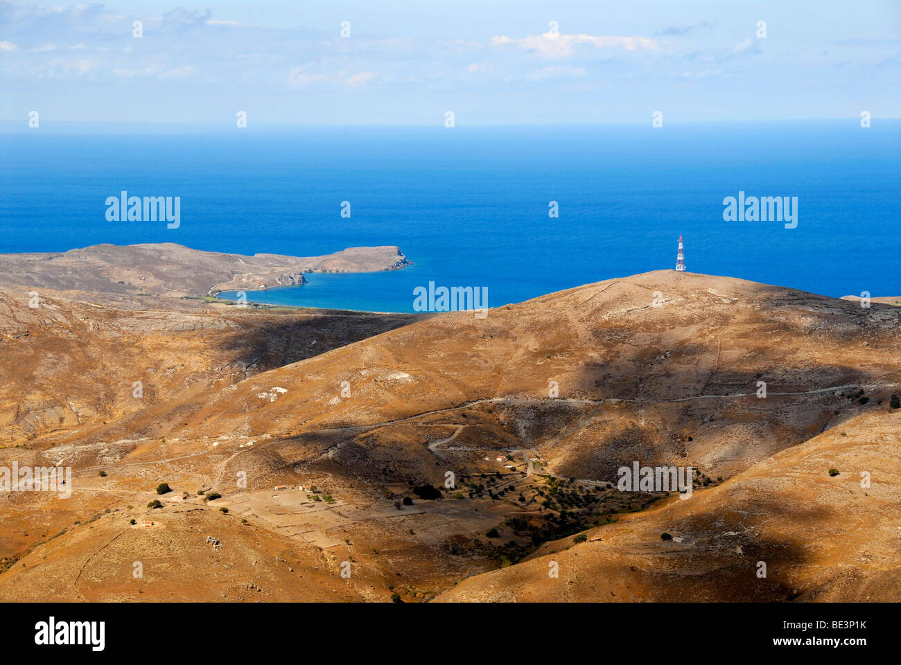 Barren Mediterranean landscape, Phrygian, with coast at Sigri, Lesbos Island, Aegean Sea, Greece, Europe Stock Photo