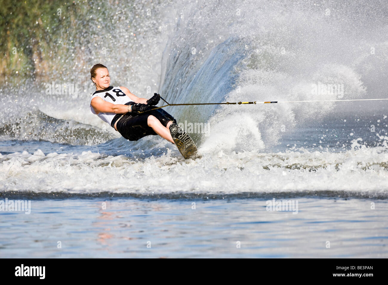 Ksenia Komarova, Russia, 11th place, waterski slalom, EAME 2009, Vallensbaek, Denmark, Europe Stock Photo