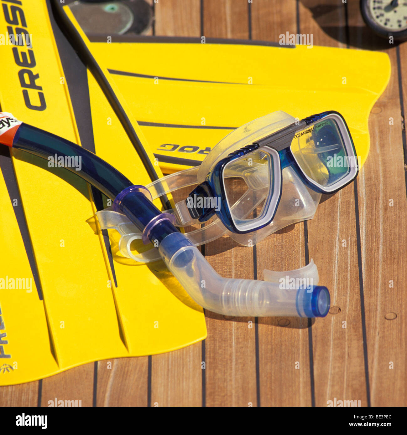 Scuba equipment on deck of yacht Stock Photo Alamy