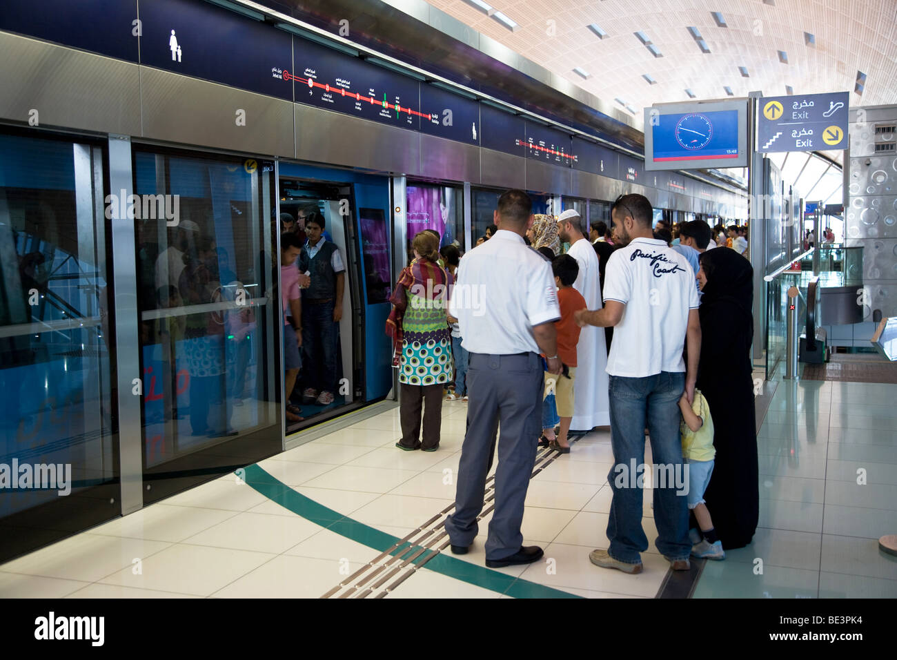 Dubai Metro Railway Line Station interior people Stock Photo