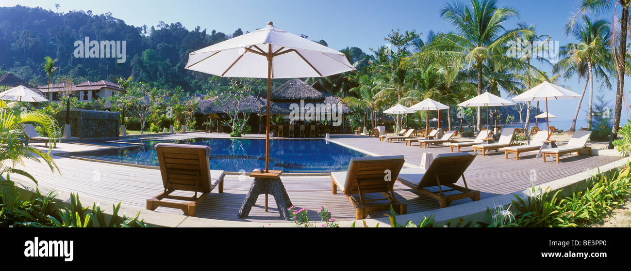 Deckchairs at the pool, Khao Lak Paradise Resort, Nang Thong Beach ...