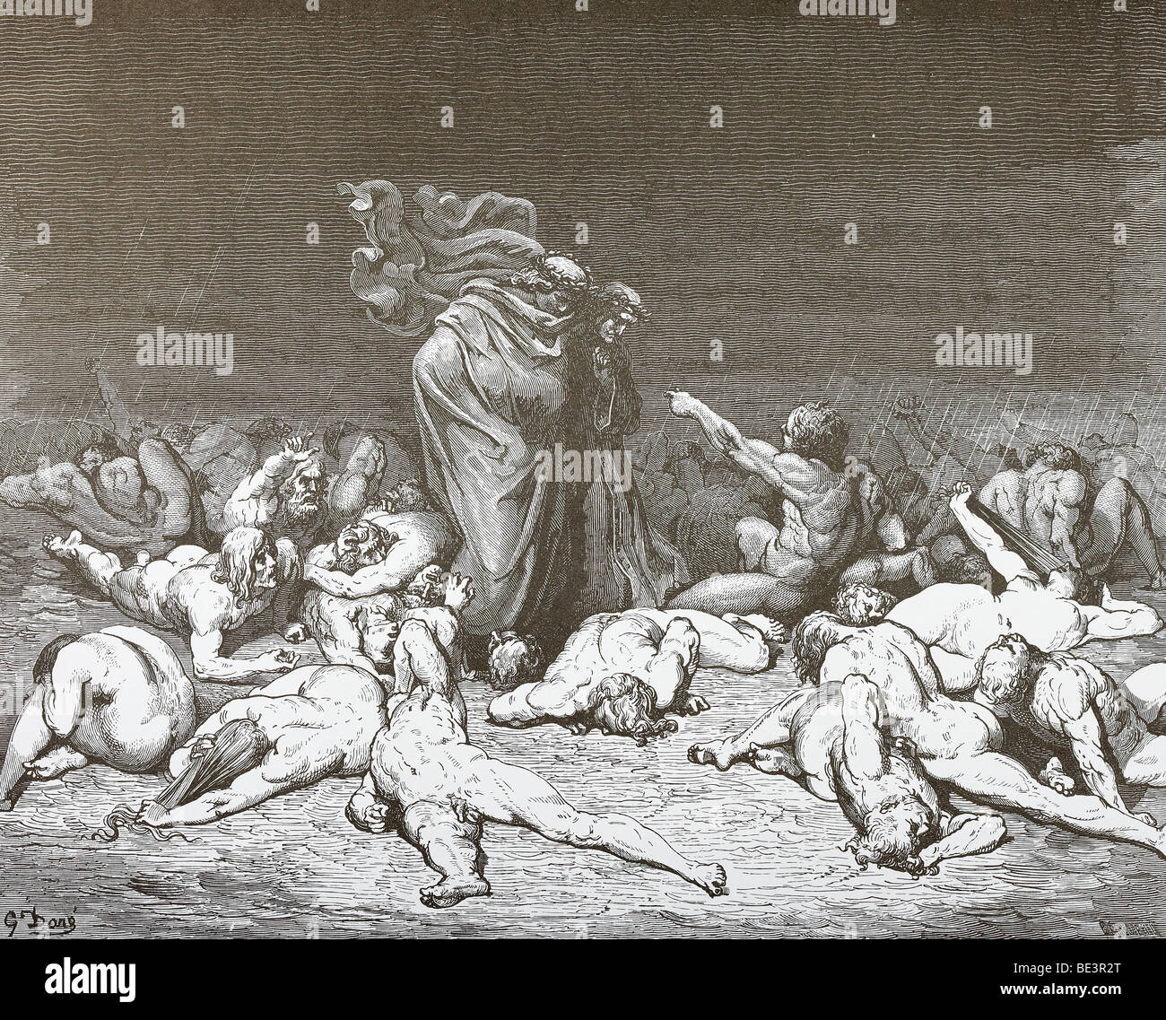 Gustave Dore's Illustration 'The Gluttons - Ciacco' from Dante's Divine Comedy Stock Photo