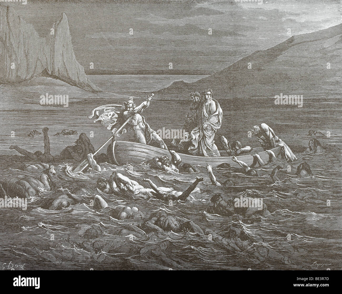 Gustave Dore's Illustration 'The Styx - Phlegyas' from Dante's Divine Comedy Stock Photo
