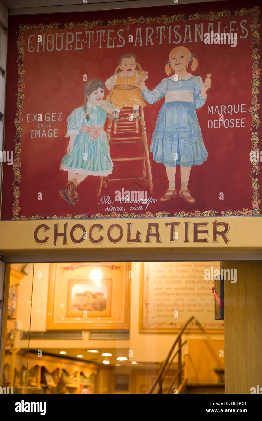 Chocolate Producers off the Grand Place Square, Brussels, Belgium Stock