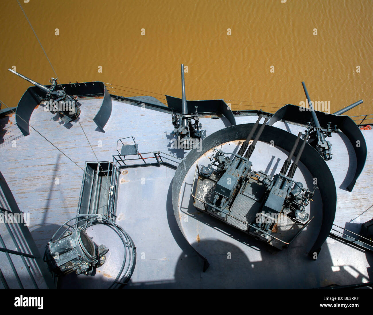 The twin Bofors 40mm anti-aircraft naval guns. Stock Photo