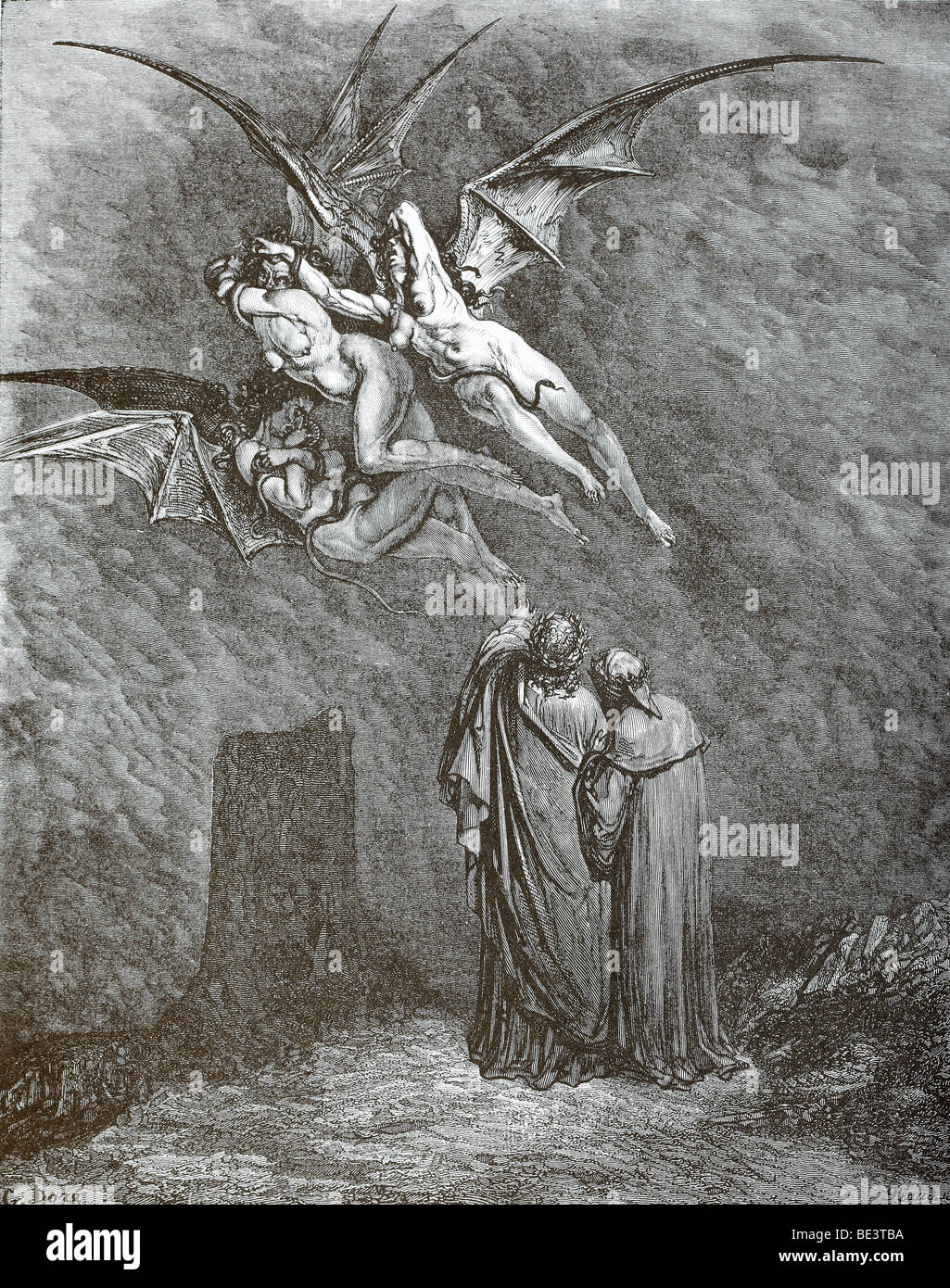 Dante: Inferno. /N'My Teacher Sage; Aware, Thrusting Him Back: Away! Down  There; To The Other Dogs.' Wood Engraving, 1861, After Gustave Dore.