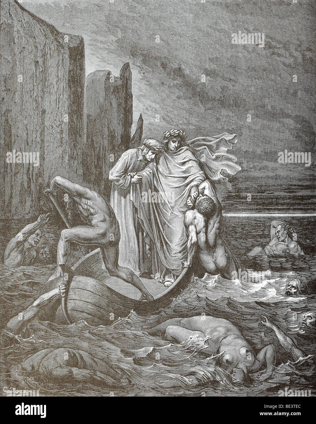 Gustave Dore's Illustration 'The Styx - Philippo Agenti' from Dante's Divine Comedy Stock Photo