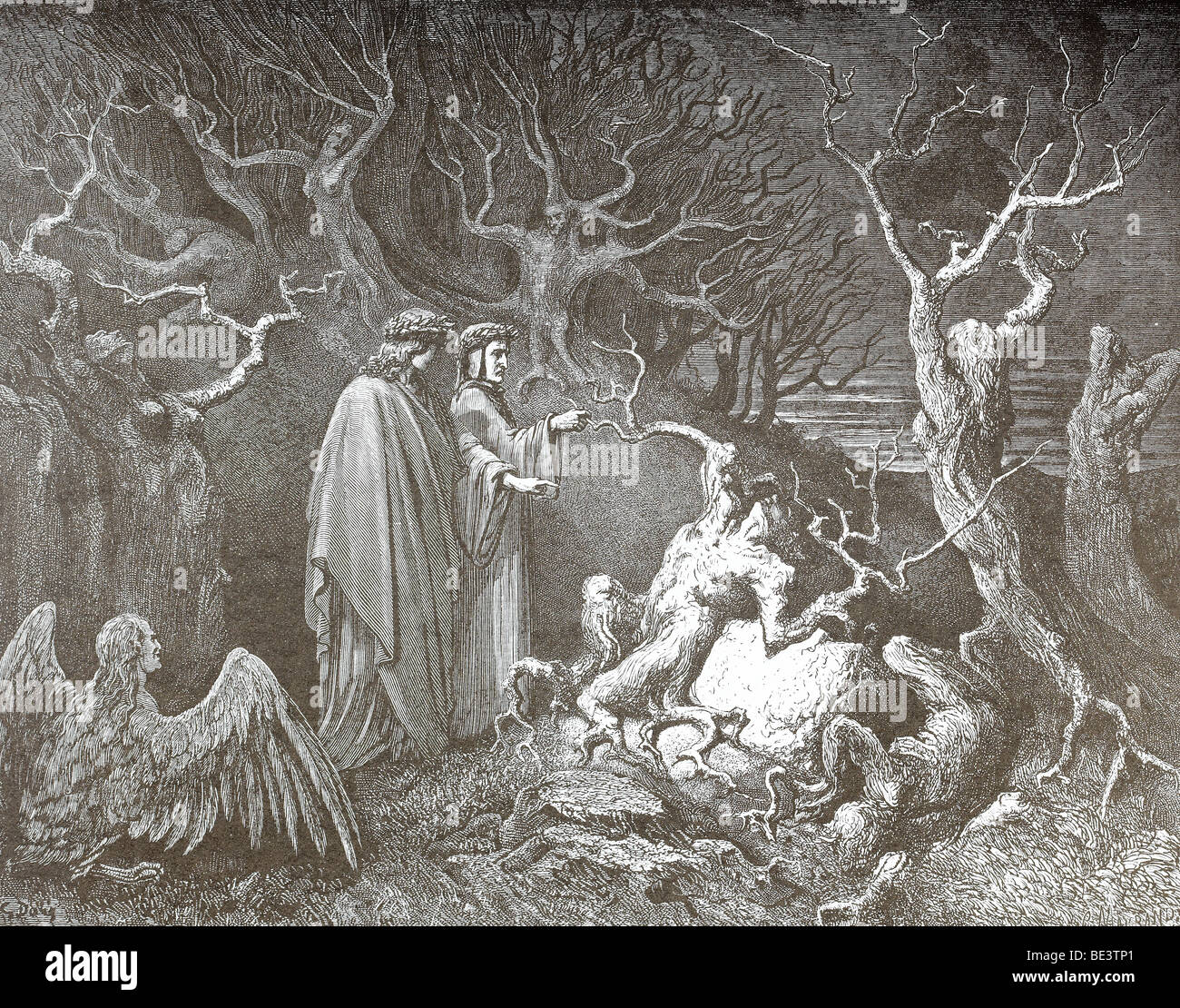 Gustave Dore's Illustration 'The Suicides' from Dante's Divine Comedy Stock Photo